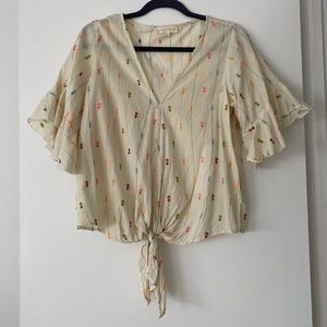 Love Stitch Colorful Embroidered Front Tie Tunic